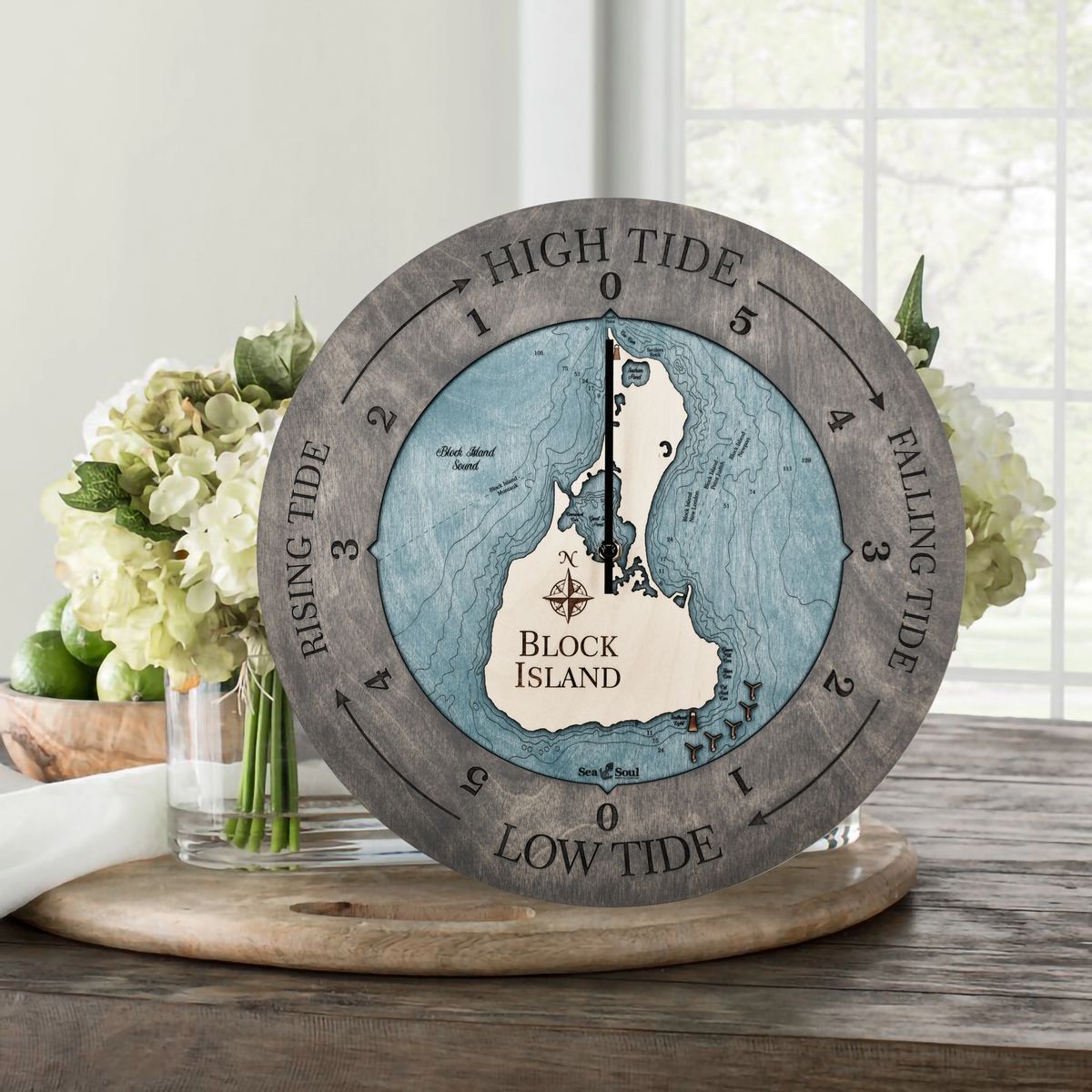 Block Island Wood Chart Tide Clock